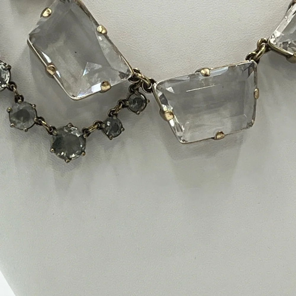 J. Crew Vintage Chunky Asymmetric Clear Gray Glass‎ Rhinestone Drape Necklace